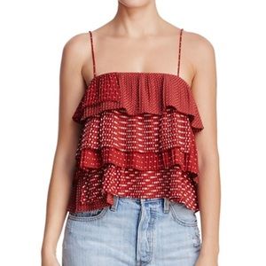 C/Meo Collective Fundament Polka Dot Pleated Tiered Ruffle Top Sz XS